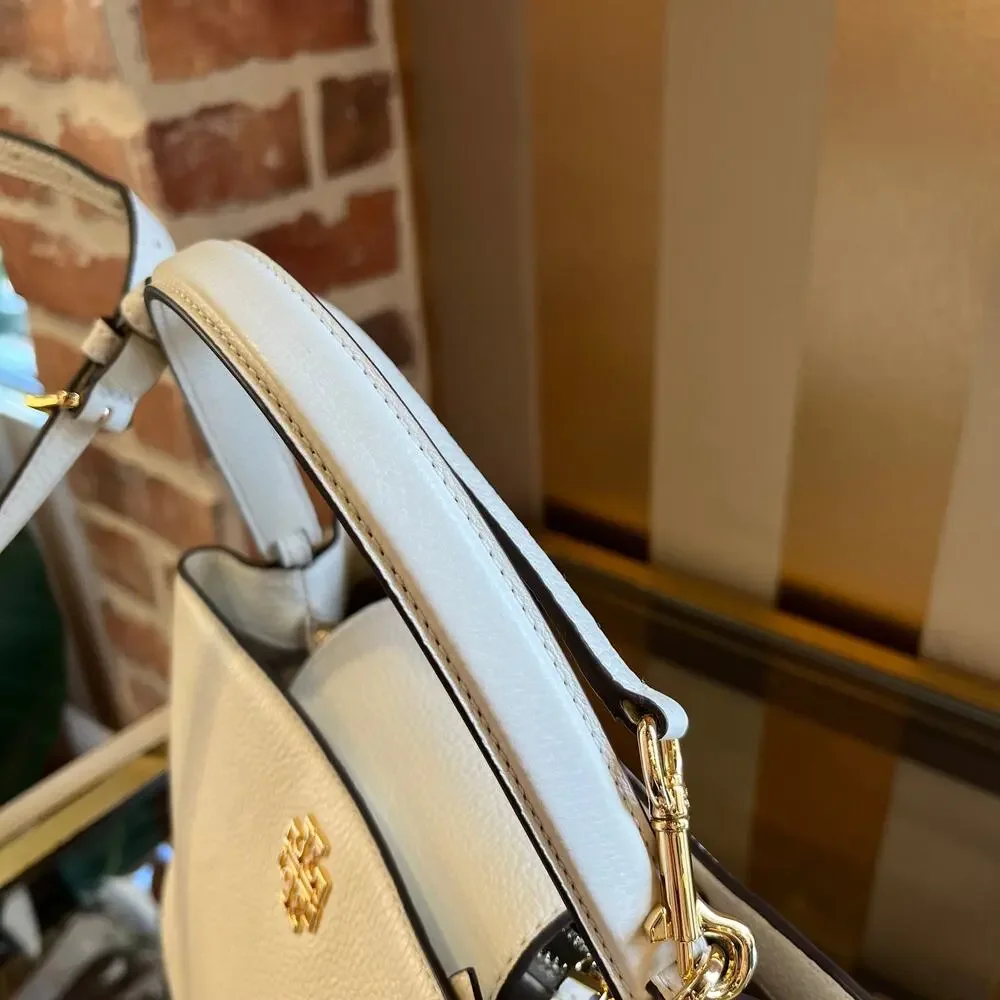 TORY BURCH White Pebbled Leather Top Handle Bag